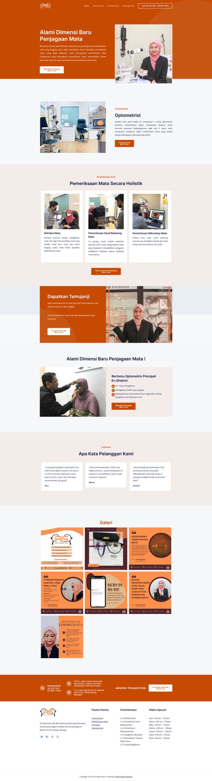 Corporate website Iris Optometry klinik mata - portfolio Onesty Digital